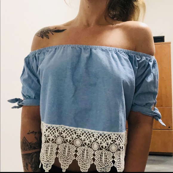 Charlotte Russe Tops - Off the Shoulder Lace Crop Top